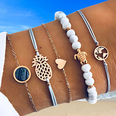 Pineapple Express 5 Piece Bracelet Set - Black Marble Italian Design